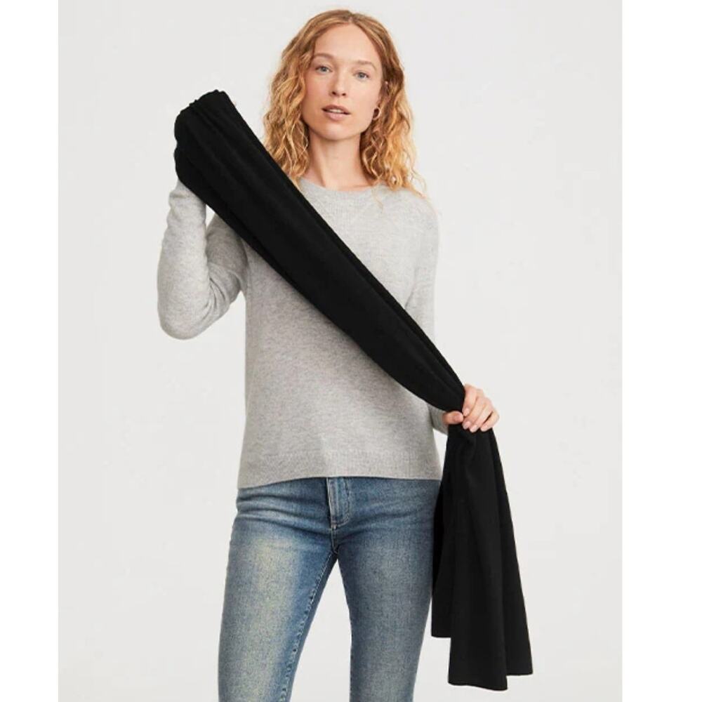 Garnet Hill 100% Cashmere Wrap Shawl 88x28in Quiet Luxury Black Scarf Old Money - Picture 2 of 9